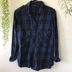 Blue plaid Zara button down top